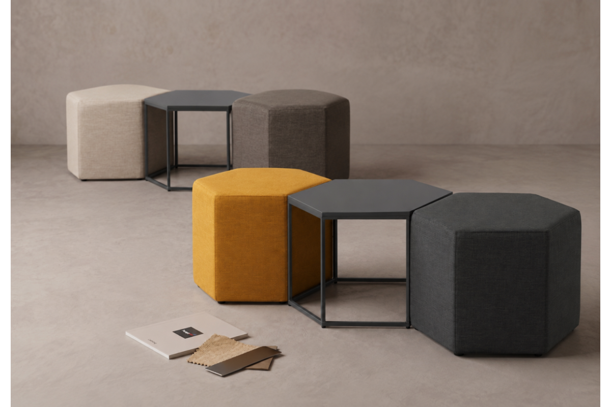 HEXAGON PUFF AND TABLE (PUF 01 600W 2 PCS / SHP 01 600 1 PCS)